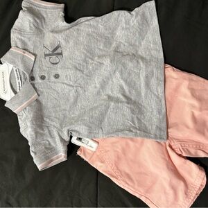 Calvin Klein Gray Polo and Pink Shorts Set